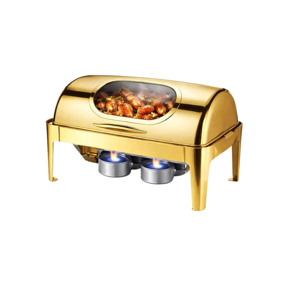 Chafing Dish Rectangular Gold Window Roll Top 9L - Image 2