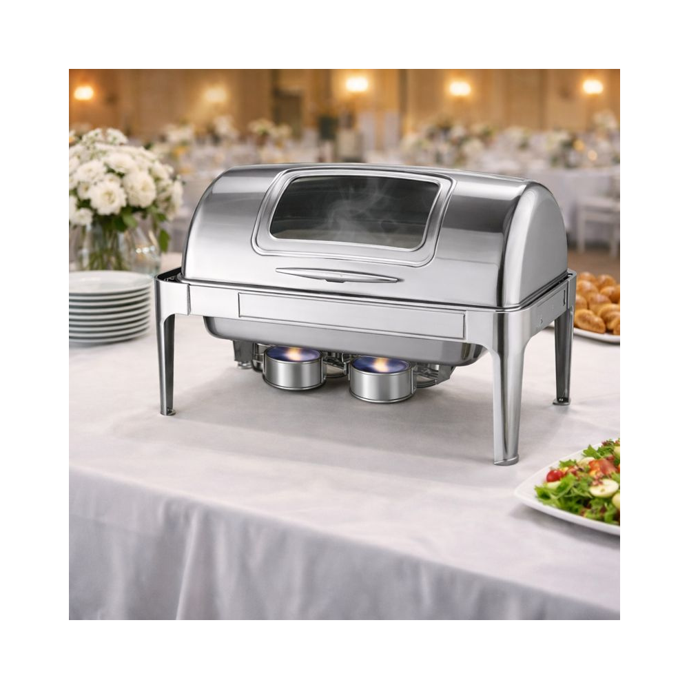Stainless Steel Rectangular Roll Top With Window Chafing Dish 10L - Image 3