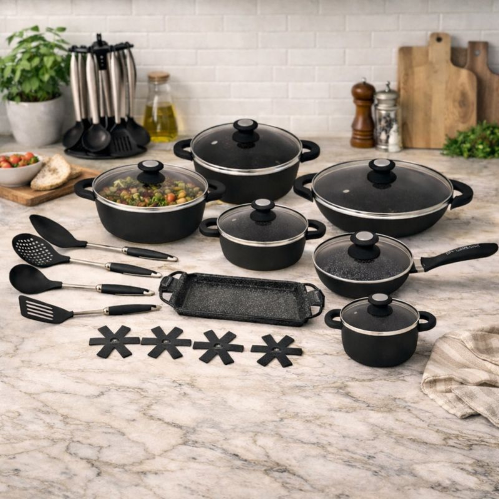 34-Piece Blackrock Cookware Set in Black By Schumann - Image 3