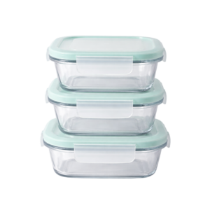 Airtight Microwave Safe Clip Lid Glass Storage Containers (14 x 14 cm) – 3pc set - KAVEH