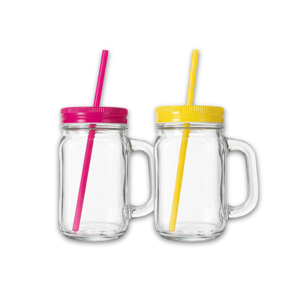 500ml GLASS JAR WITH LID & STRAW - KAVEH