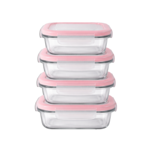 Airtight Microwave Safe Clip Lid Glass Storage Containers (12 x 12 cm) - 4pc set - KAVEH