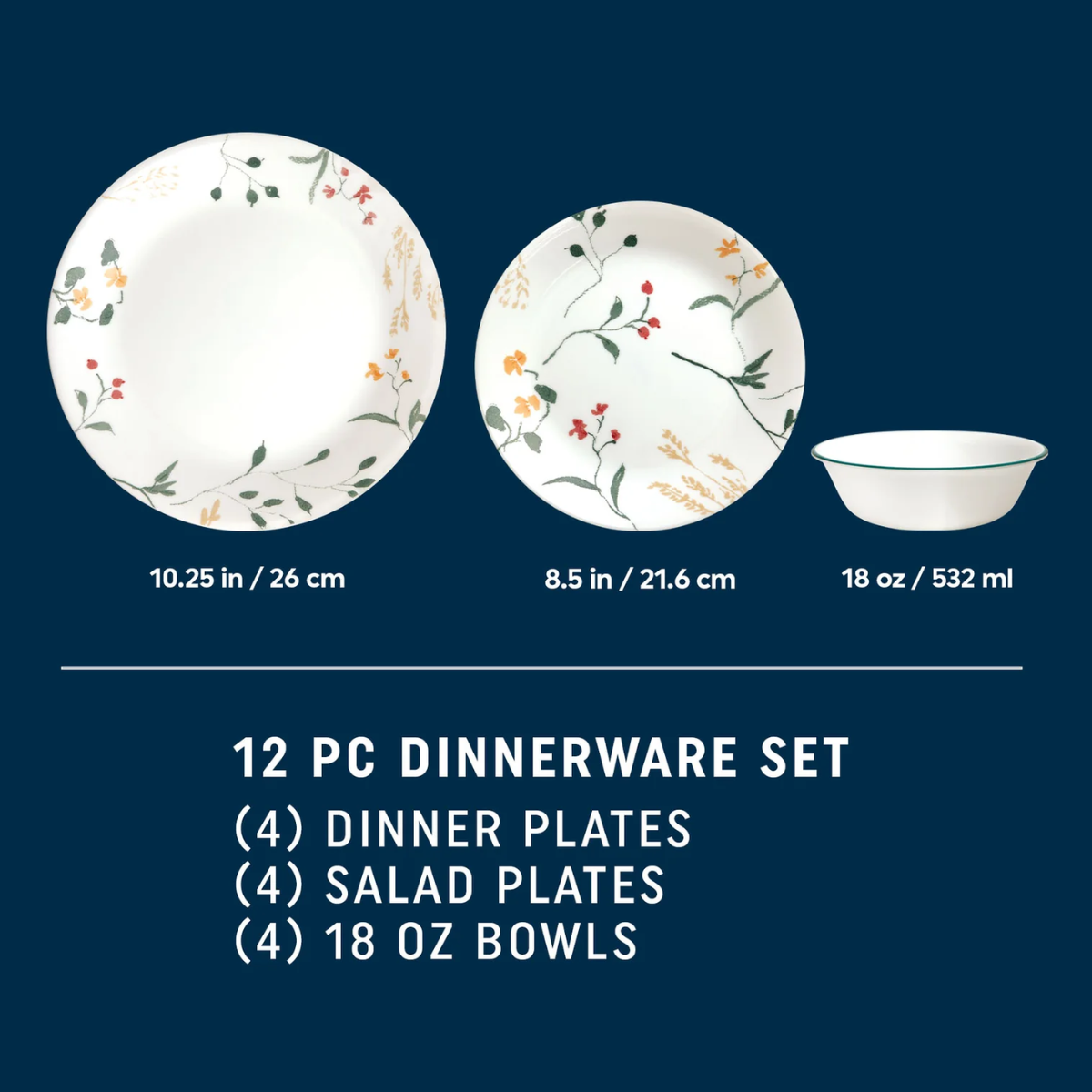 Dinner Set 12pc Wildflower Scatter Corelle - Image 3